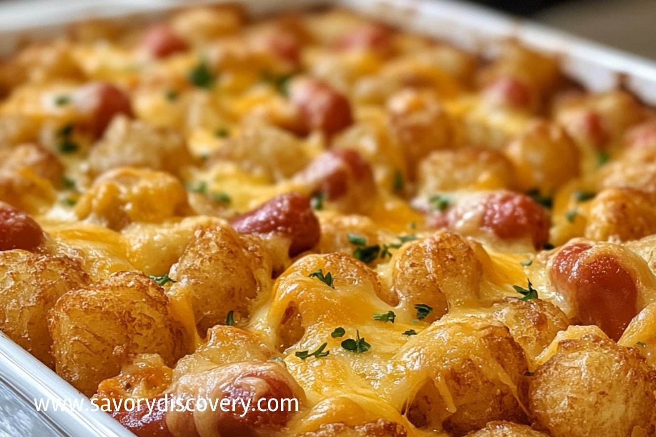 Cheesy Hot Dog Tater Tot Casserole