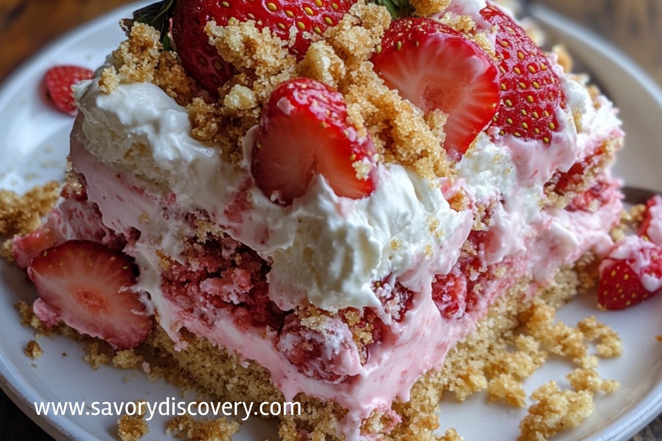 Strawberry Crunch Poke Cake